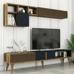 Parete attrezzata design 180cm noce e antracite - Ostro