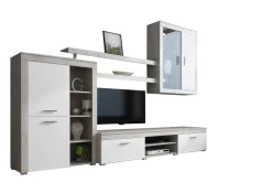 Parete Attrezzata Grigio Cemento Bianco 7 Ripiani Cassetti 216x30.4x158.6h cm, - Sadali
