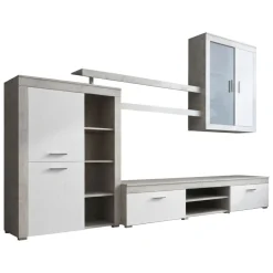 Parete Attrezzata Grigio Cemento Bianco 11 Ripiani Modulabile, 18 Vani - Casies