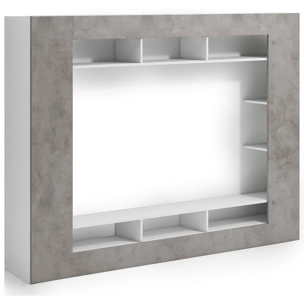 Parete Attrezzata Grigio Cemento Bianco 7 Ripiani Cassetti 216x30.4x158.6h cm, - Sadali