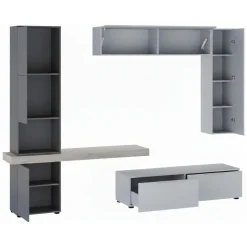 Parete Attrezzata Grigio Nero Antracite Modulabile 2 Cassetti, 9 Ripiani - Riccia