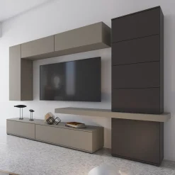 Parete Attrezzata Grigio Tortora Nero Antracite 5 Ripiani 2 Cassetti, Modulabile - Portula