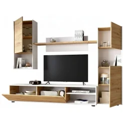 Parete attrezzata in legno 240cm bianca lucida e ardesia - Granato