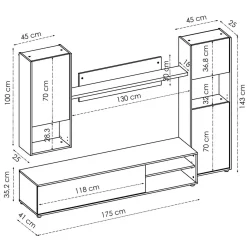 Parete attrezzata in legno 240cm bianca lucida e ardesia - Granato
