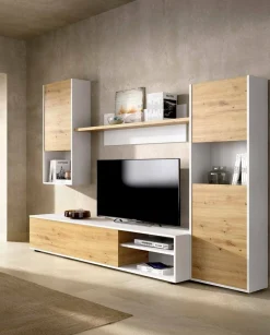 Parete attrezzata in legno 240cm bianca lucida e ardesia - Granato