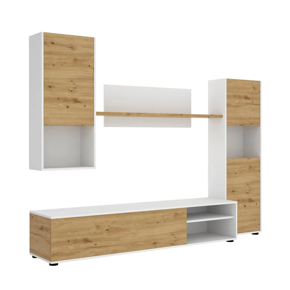 Parete attrezzata in legno 240cm bianca lucida e ardesia - Granato
