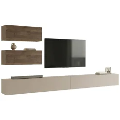 Parete Attrezzata Marrone Noce Beige 5 Ripiani 2 Cassetti, Modulabile - Sovizzo