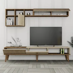 Parete Attrezzata Marrone Noce Beige Marmo Modulabile 11 Ripiani, 10 Vani - Cavoti