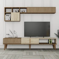 Parete Attrezzata Marrone Noce Beige Marmo Modulabile 11 Ripiani, 10 Vani - Cavoti