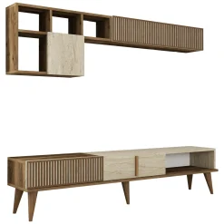 Parete Attrezzata Marrone Noce Beige Marmo Modulabile 11 Ripiani, 10 Vani - Cavoti