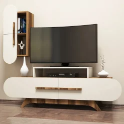 Parete Attrezzata Marrone Noce Bianco Modulabile 11 Ripiani, 4 Ante - Domanico