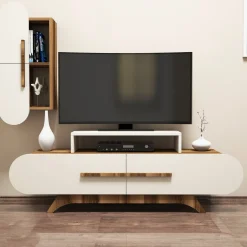 Parete Attrezzata Marrone Noce Bianco Modulabile 11 Ripiani, 4 Ante - Domanico