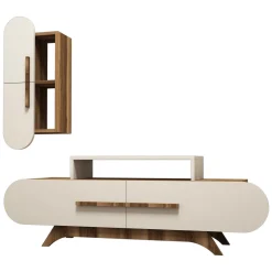 Parete Attrezzata Marrone Noce Bianco Modulabile 11 Ripiani, 4 Ante - Domanico