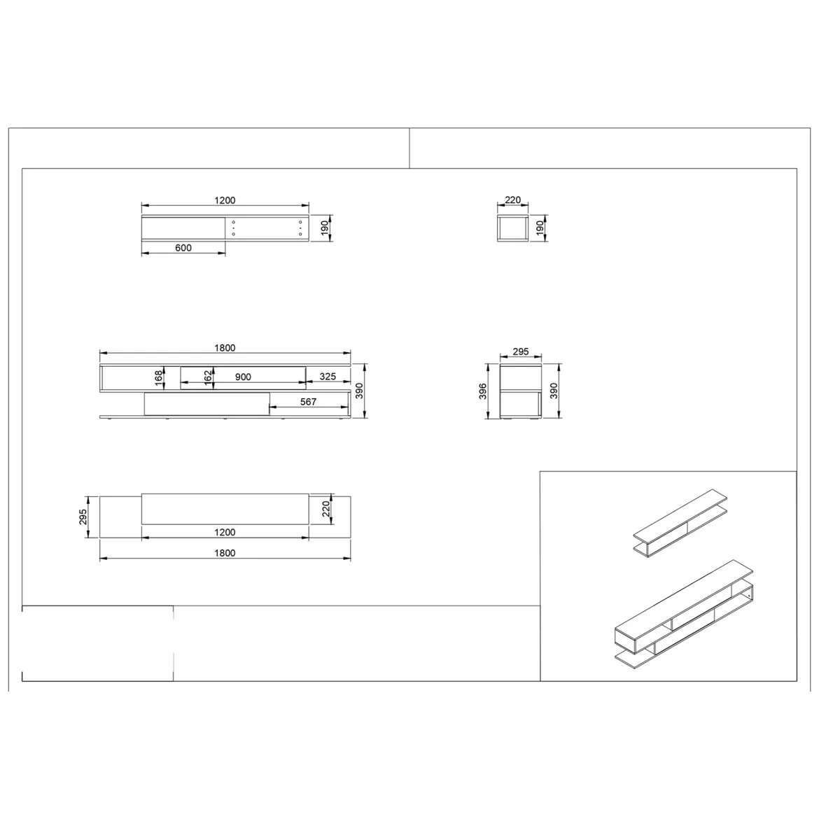 Parete Attrezzata Marrone Noce Bianco Modulabile 6 Ripiani, 3 Ante - Gais