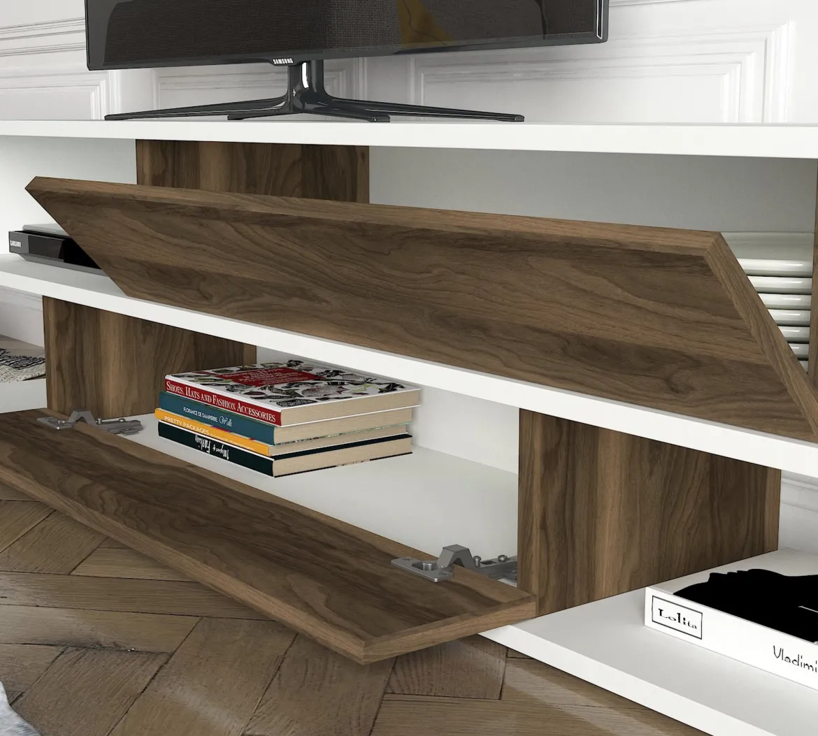 Parete Attrezzata Marrone Noce Bianco Modulabile 6 Ripiani, 3 Ante - Gais
