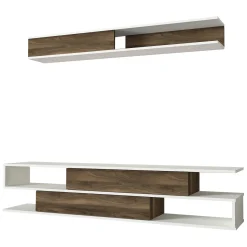 Parete Attrezzata Marrone Noce Bianco Modulabile 6 Ripiani, 3 Ante - Gais