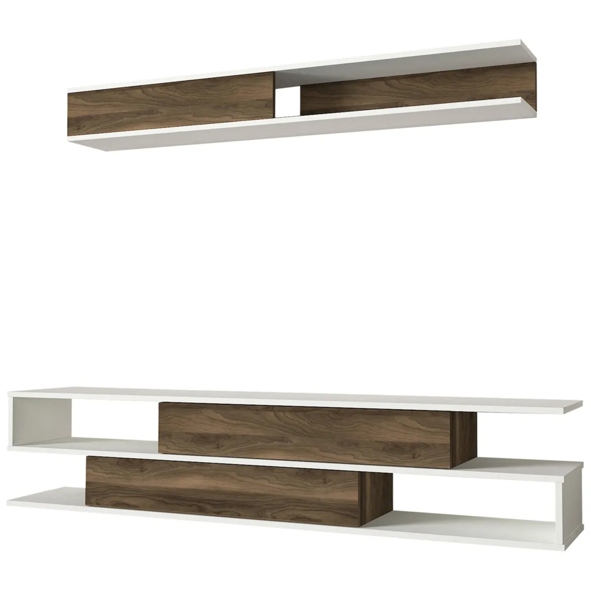 Parete Attrezzata Marrone Noce Bianco Modulabile 6 Ripiani, 3 Ante - Gais