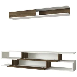 Parete Attrezzata Marrone Noce Bianco Modulabile 4 Ripiani, 2 Ante - Vernole