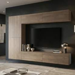 Parete Attrezzata Marrone Noce Modulabile 8 Ripiani, 8 Ante - Gatira