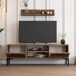 Parete Attrezzata Marrone Noce blu Modulabile 8 Ripiani, 4 Ante - Vanzago