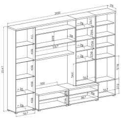 Parete Attrezzata Marrone Olmo Bianco Lucido 5 Ripiani Modulabile, 24 Vani - Faggian