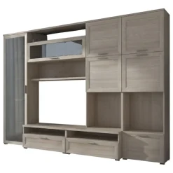 Parete Attrezzata Marrone Olmo Bianco Lucido 5 Ripiani Modulabile, 24 Vani - Faggian