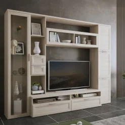 Parete Attrezzata Marrone Olmo Modulabile 4 Cassetti, 8 Ripiani - Carenno