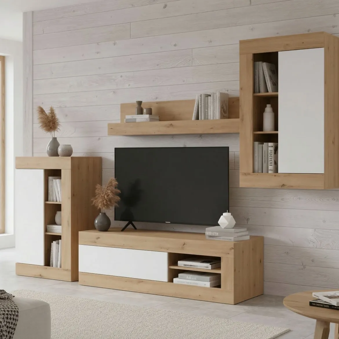 Parete Attrezzata Marrone Rovere Beige 11 Ripiani Modulabile, 18 Vani - Casies