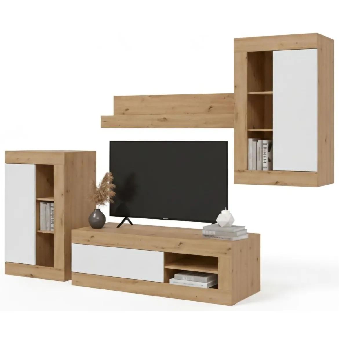 Parete Attrezzata Marrone Rovere Beige 11 Ripiani Modulabile, 18 Vani - Casies