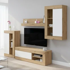 Parete Attrezzata Marrone Rovere Beige 11 Ripiani Modulabile, 18 Vani - Casies