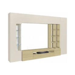 Parete Attrezzata Marrone Rovere Beige Cashmere 14 Ripiani 6 Ante 290x40x191.2h cm, Apertura Battente - Sabbia