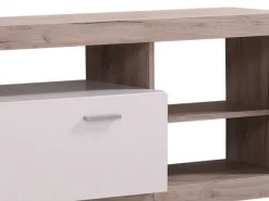 Parete Attrezzata Marrone Rovere Grigio Bianco 7 Ripiani 10 Vani 170.5x41.5x170.5h cm, Un'anta - Moggio