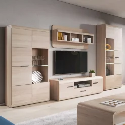 Parete Attrezzata Marrone Rovere Nero 8 Ripiani set Componibile, 5 Vani - Viggiona