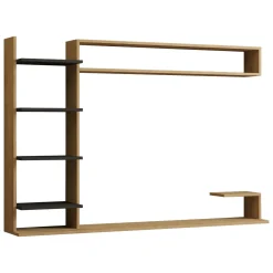 Parete Attrezzata Marrone Rovere Nero 8 Ripiani set Componibile, 5 Vani - Viggiona