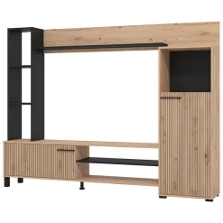 Parete Attrezzata Marrone Rovere Nodi Nero 8 Ripiani 9 Vani 207.5x33x157.5h cm, 2 Ante - Rovato