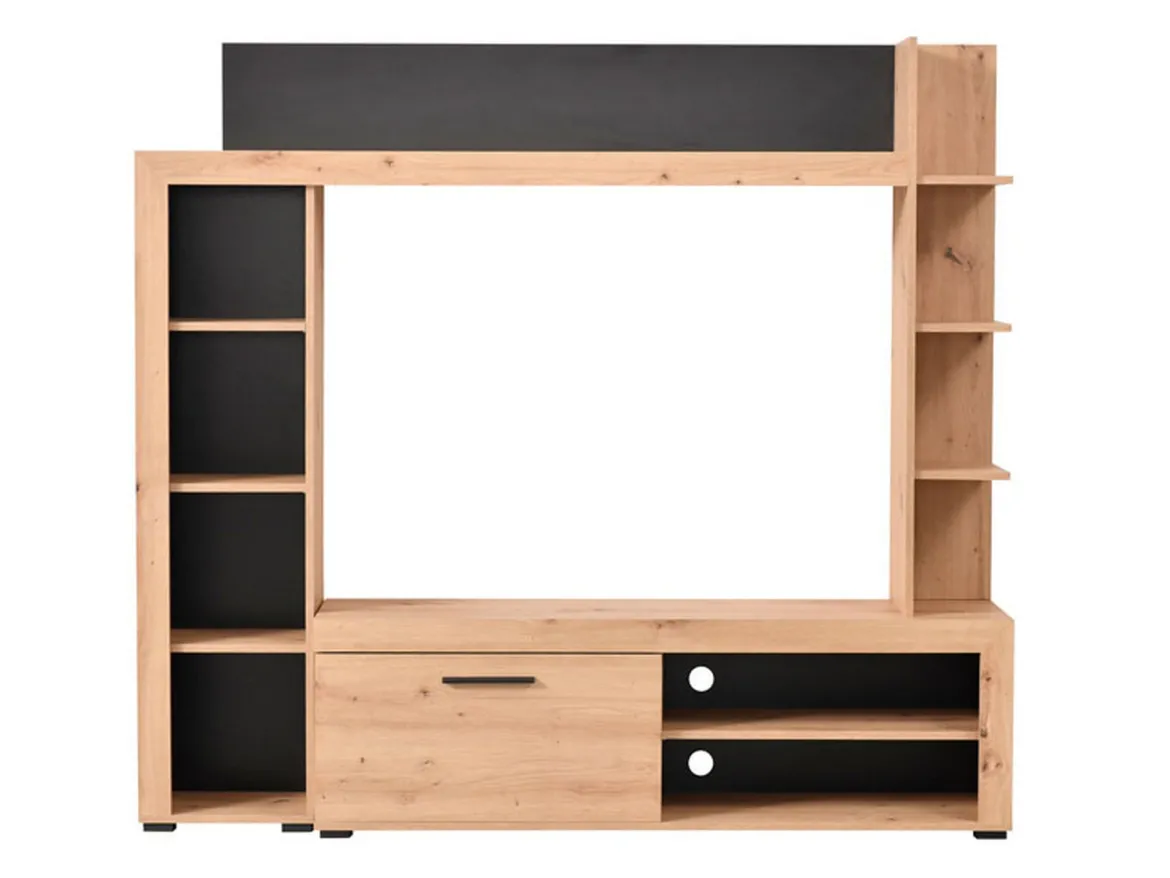 Parete Attrezzata Marrone Rovere Nodi Nero 9 Ripiani 7 Vani 172.5x33x157.5h cm, Un'anta - Bubbiano