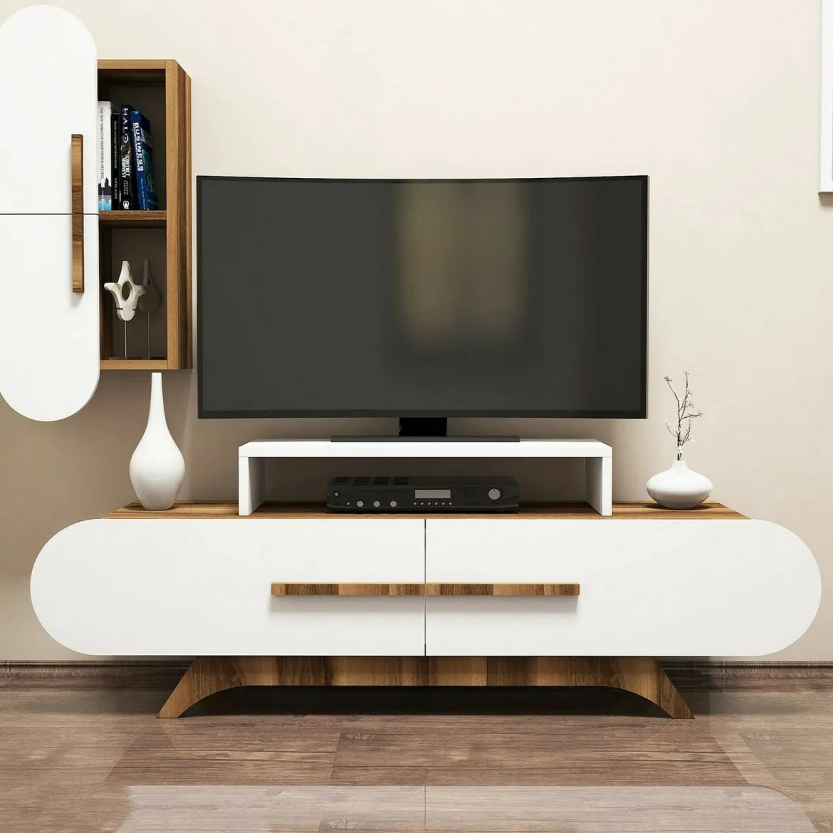 Parete attrezzata moderna 145cm noce e bianca - Ifigenia