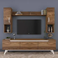 Parete attrezzata moderna 180cm noce e crema - Gordon