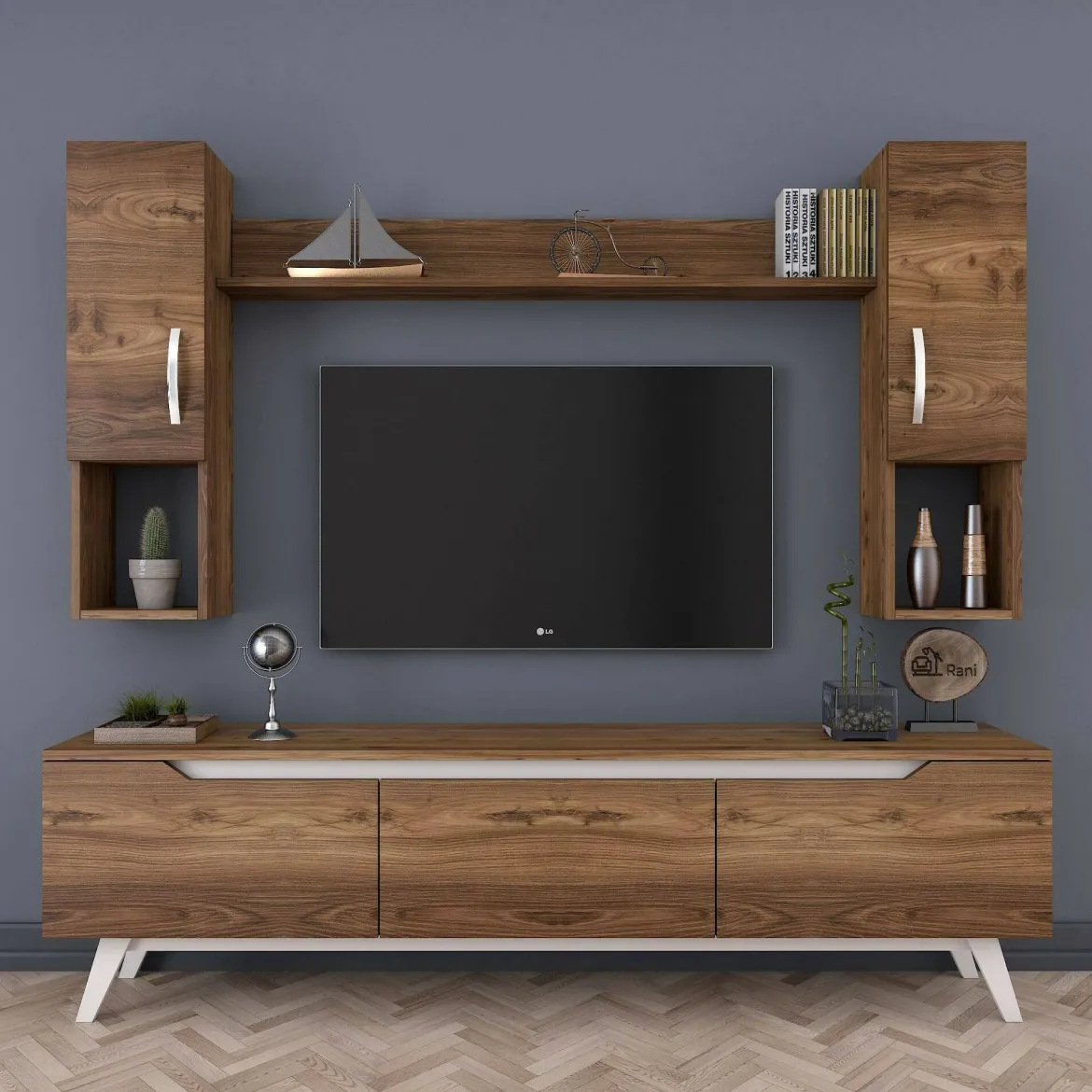 Parete attrezzata moderna 180cm noce e crema - Gordon
