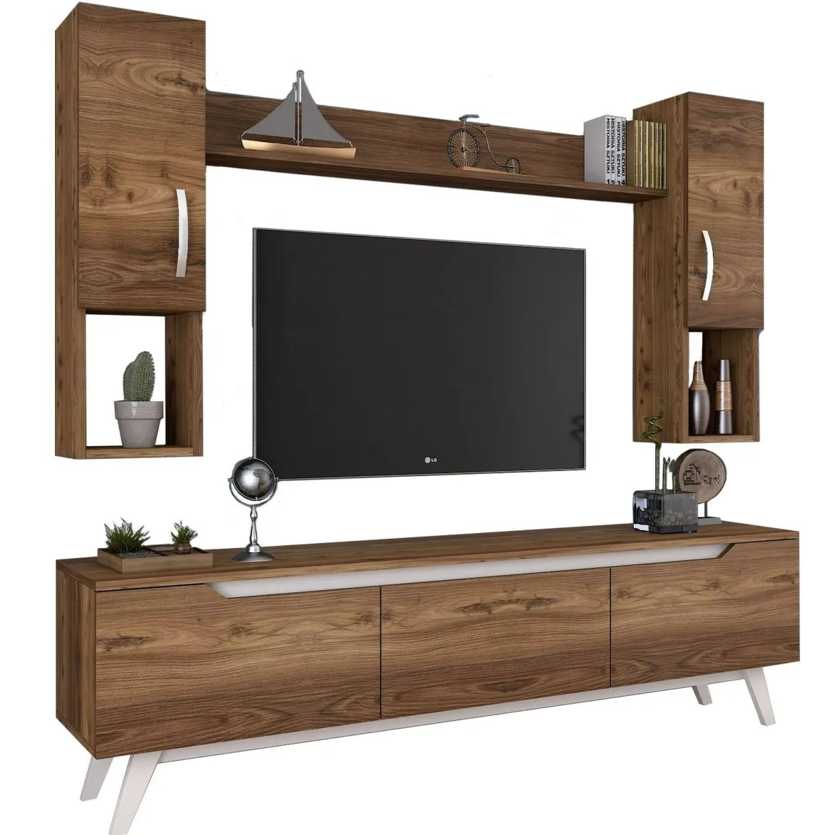 Parete attrezzata moderna 180cm noce e crema - Gordon