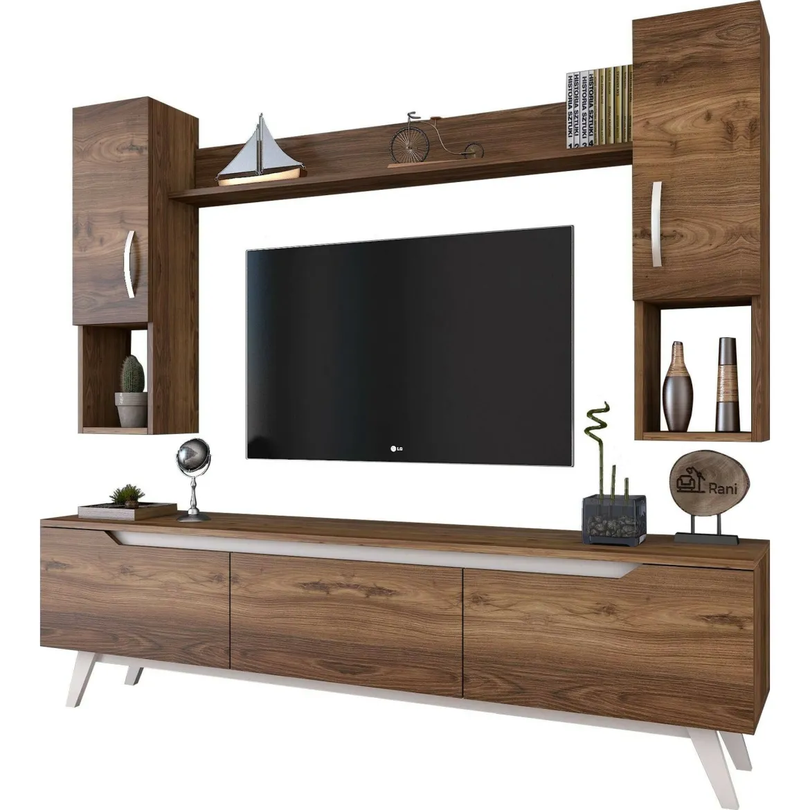 Parete attrezzata moderna 180cm noce e crema - Gordon
