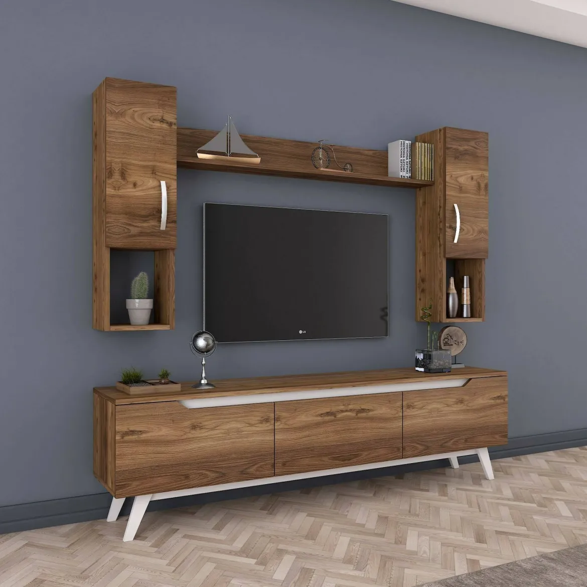 Parete attrezzata moderna 180cm noce e crema - Gordon