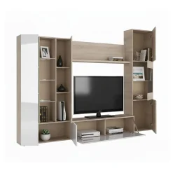 Parete attrezzata moderna 260 cm rovere e bianca - Angioletto