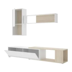 Parete attrezzata modulabile 230cm bianca lucida e rovere - Fortuna