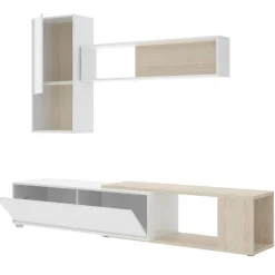 Parete attrezzata modulabile 230cm bianca lucida e rovere - Fortuna