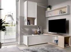 Parete attrezzata modulabile 230cm bianca lucida e rovere - Fortuna