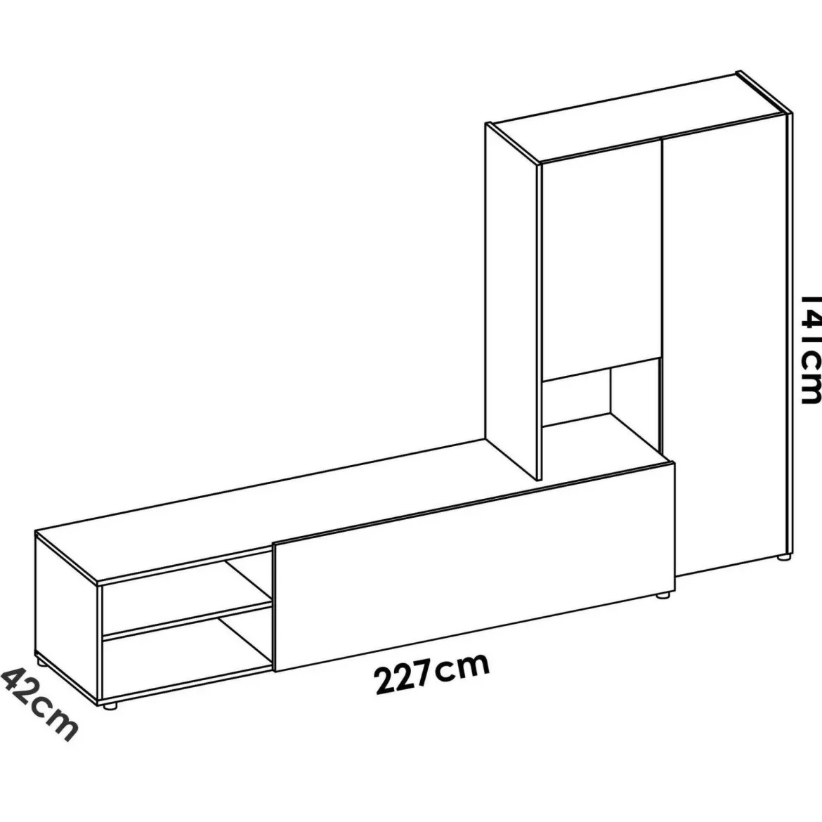 Parete attrezzata multifunzione 227cm bianca e rovere - Abrino