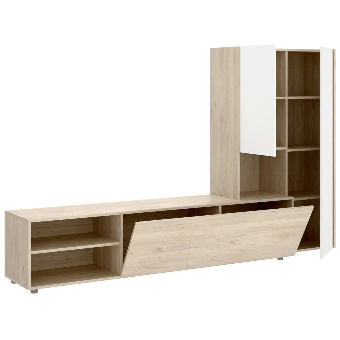 Parete attrezzata multifunzione 227cm bianca e rovere - Abrino