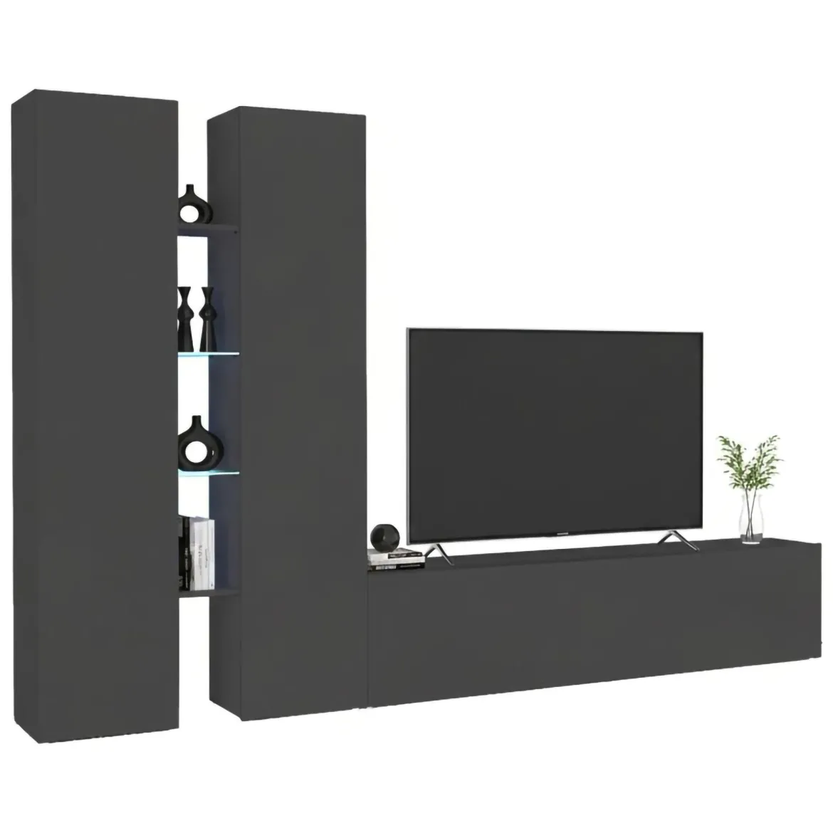 Parete Attrezzata Nero Antracite 14 Ripiani Modulabile 310x30x180h cm, 19 Vani - Intelvi