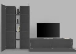 Parete Attrezzata Nero Antracite 14 Ripiani Modulabile 310x30x180h cm, 19 Vani - Intelvi